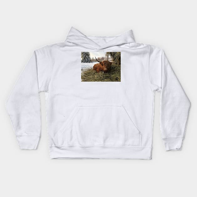 Scottish Highland Cattle Cow 2212 Kids Hoodie by SaarelaHighland